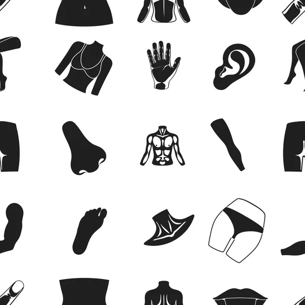 Parte de los iconos del patrón del cuerpo en estilo negro. Gran colección de parte del cuerpo vector símbolo stock ilustración — Vector de stock