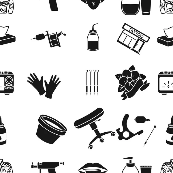 Icônes de modèle de studio de tatouage dans le style noir. Grande collection de tatouage studio vecteur symbole illustration stock — Image vectorielle