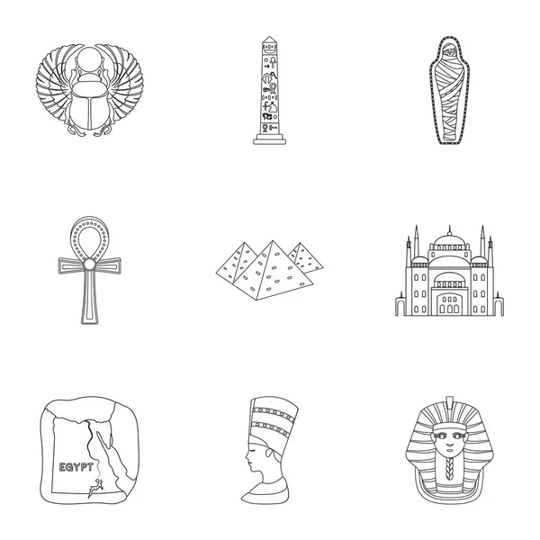 Das alte Ägypten setzte Symbole im Umrissstil. große Sammlung alter ägyptischer Vektorsymbole — Stockvektor