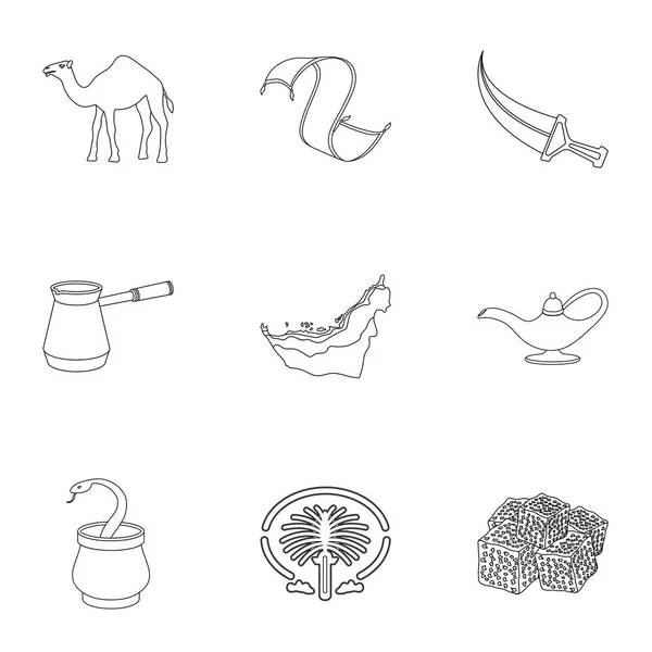 Emiraty Arabskie ustawić ikony w stylu konspektu. Duży zbiór Emiraty Arabskie wektor symbol ilustracji — Wektor stockowy