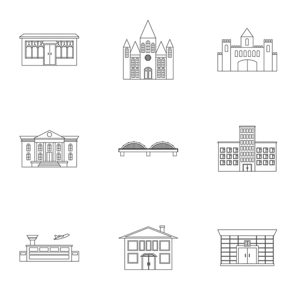 Edificio de iconos establecidos en el estilo de contorno. Gran colección de construcción vector símbolo stock ilustración — Vector de stock