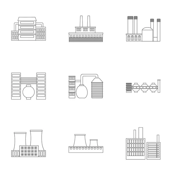 Factory set icons in outline style. Big collection of factory vector symbol stock illustration — Stock Vector