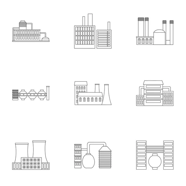 Set d'usine icônes dans le style contour. Grande collection d'illustration de stock de symbole vectoriel usine — Image vectorielle