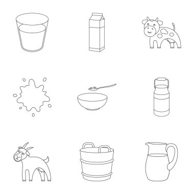 Süt simgeleri anahat stilinde ayarlayın. Süt vektör simge stok çizim büyük toplama