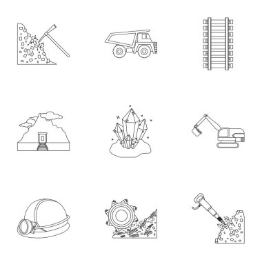 Benim set simgeleri anahat stilinde. Benim büyük koleksiyonu sembol stok illüstrasyon vektör