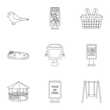 Park simgeleri anahat stilinde ayarlayın. Park vektör simge stok çizim büyük toplama