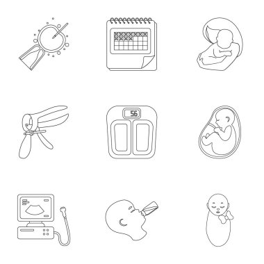 Gebelik simgeleri anahat stilinde ayarlayın. Gebelik vektör simge stok çizim büyük toplama