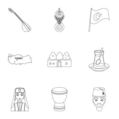 Türkiye'de anahat stilinde Icons set. Türkiye'de vektör simge stok çizim büyük toplama