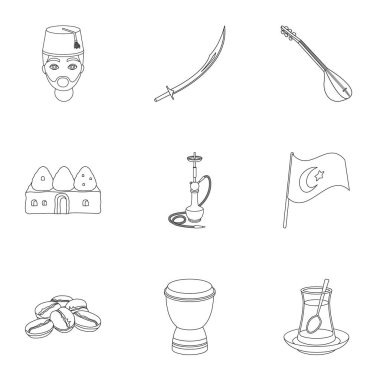 Türkiye'de anahat stilinde Icons set. Türkiye'de vektör simge stok çizim büyük toplama