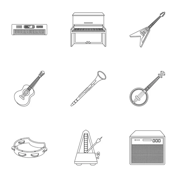 Hudební nástroje sada ikon ve stylu osnovy. Velkou sbírku hudebních nástrojů vektorové ilustrace burzovní symbol — Stockový vektor
