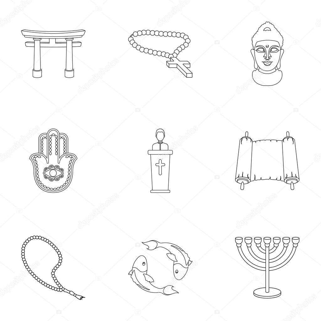 Religion set icons in outline style. Big collection of religion vector symbol stock