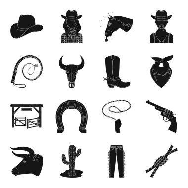 Rodeo tek renkli bir tarzda Icons set. Rodeo vektör simge stok çizim büyük toplama