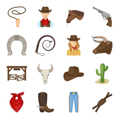 Rodeo karikatür tarzı simgeleri ayarlayın. Rodeo vektör simge stok çizim büyük toplama