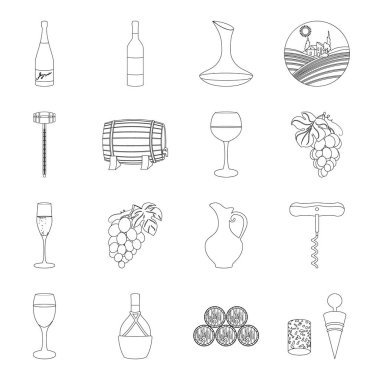 Şarap üretimi simgeleri anahat stilinde ayarlayın. Şarap üretimi vektör simge stok çizim büyük toplama