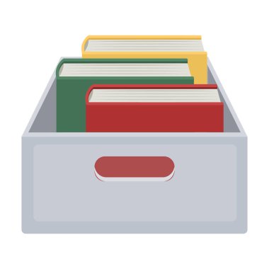 Beyaz arka plan üzerinde izole karikatür tarzı kutusu simgesini kitaplarda. Kütüphane ve kitabevi sembol stok vektör çizim.