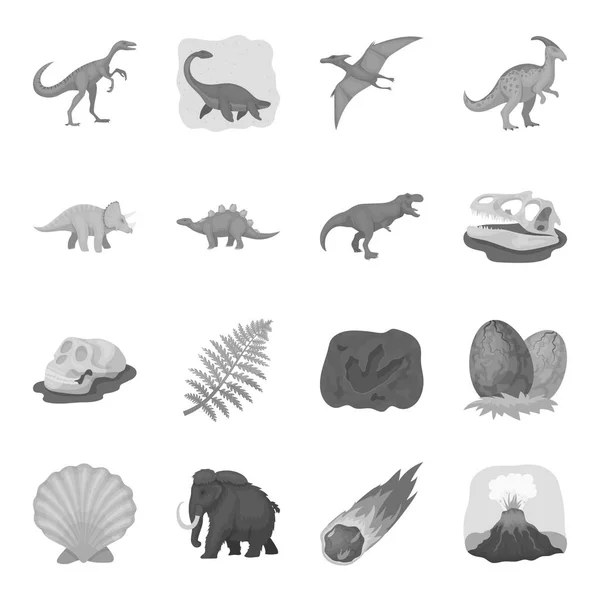 Dinosauři a prehistorický sady ikon v monochromatickém stylu. Velká kolekce dinosauři a prehistorický vektor symbol skladem ilustrace — Stockový vektor
