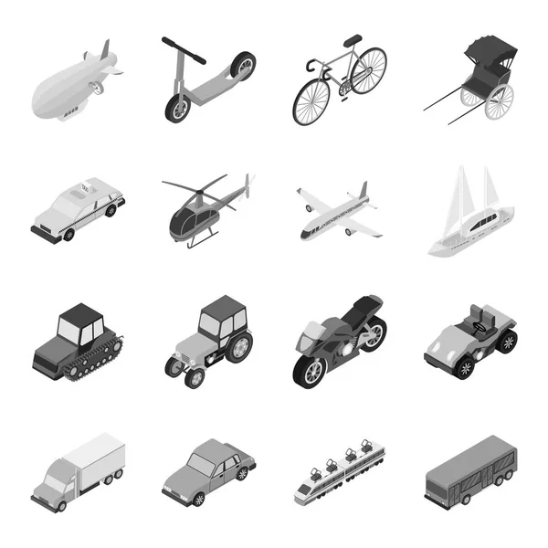 Transport mis icônes dans un style monochrome. Grande collection de transport vectoriel symbole illustration stock — Image vectorielle