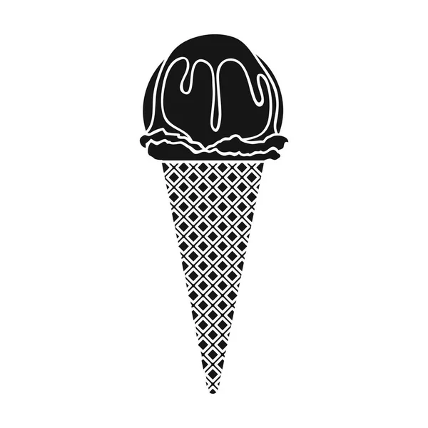 Ice cream in wafel kegel pictogram in zwart-wit stijl geïsoleerd op een witte achtergrond. Ijs symbool voorraad vectorillustratie. — Stockvector
