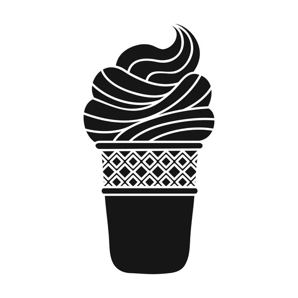 Ice cream in wafel cup pictogram in zwart-wit stijl geïsoleerd op een witte achtergrond. Ijs symbool voorraad vectorillustratie. — Stockvector