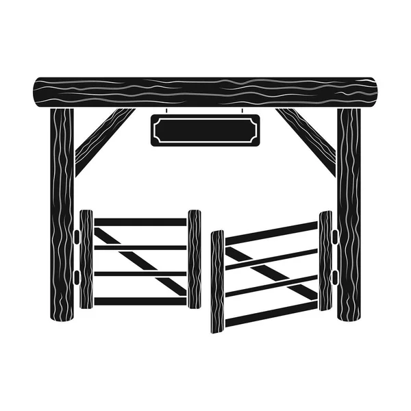 Ikon gerbang Paddock dalam gaya monokrom terisolasi pada latar belakang putih. Ilustrasi stok simbol Rodeo . - Stok Vektor
