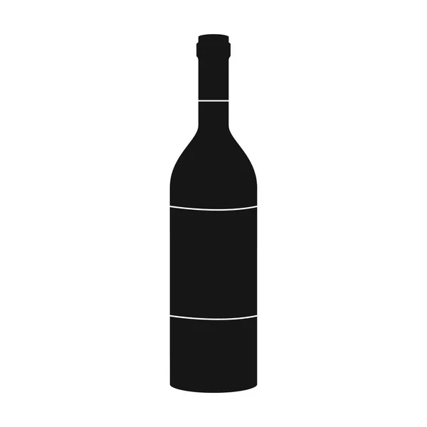 Fles rode wijn pictogram in zwarte stijl geïsoleerd op een witte achtergrond. Wijnproductie symbool voorraad vectorillustratie. — Stockvector