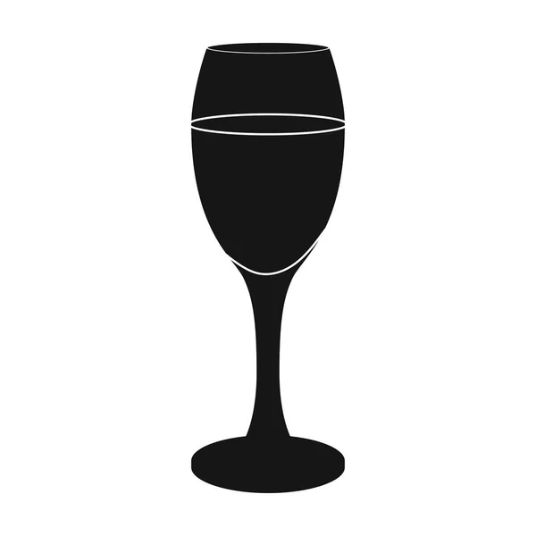 Pohár fehér bor ikonjára fekete stílus elszigetelt fehér background. Bortermelés szimbólum vektor stock illusztráció. — Stock Vector