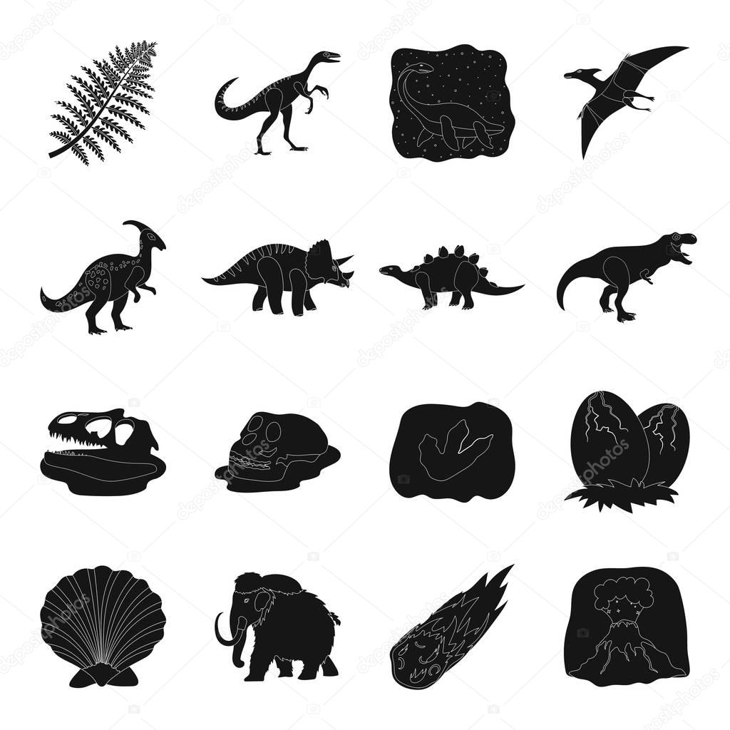 Dinosaurs and prehistoric set icons in black style. Big collection of dinosaurs and prehistoric vector symbol stock illustration