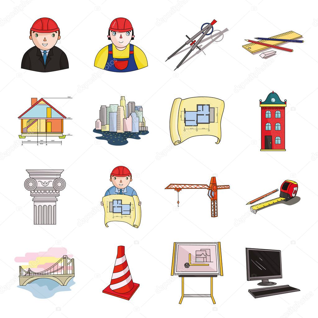 Architect set icons in cartoon style. Big collection of architect vector symbol stock illustration