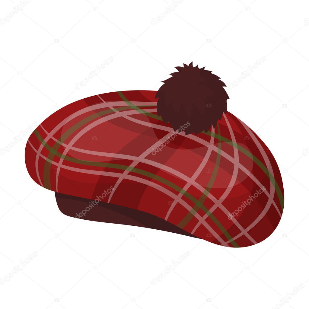 Scottish traditional cap icon in cartoon style isolated on white background. Scotland country symbol stock vector illustration.