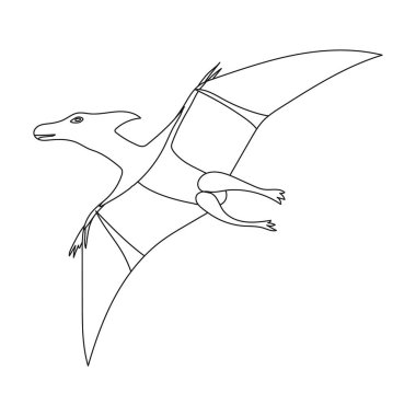 Dinozor Pterodactyloidea simgesi beyaz arka plan üzerinde izole anahat tarzı. Dinozorlar ve tarih öncesi sembol stok vektör çizim.
