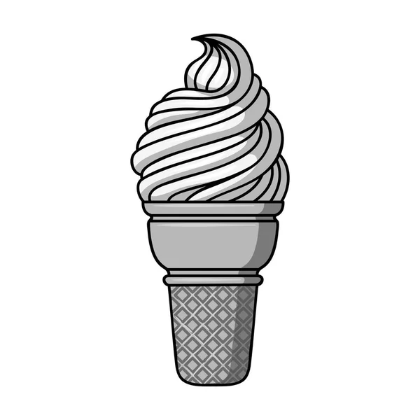 Ice cream in wafel cup pictogram in zwart-wit stijl geïsoleerd op een witte achtergrond. Ijs symbool voorraad vectorillustratie. — Stockvector