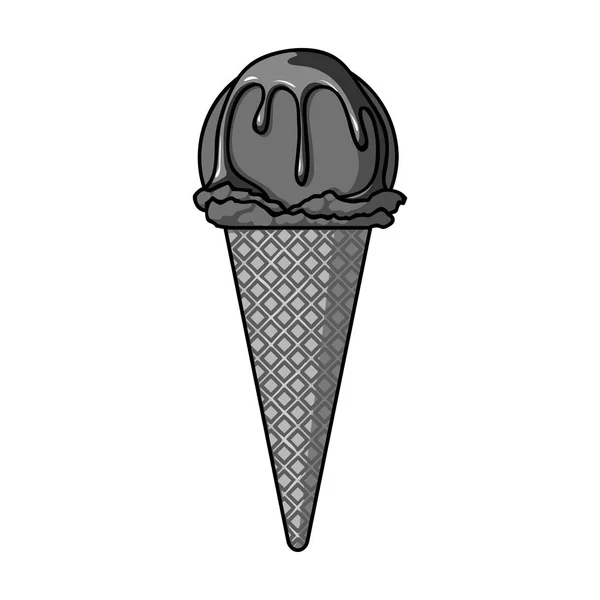 Ice cream in wafel kegel pictogram in zwart-wit stijl geïsoleerd op een witte achtergrond. Ijs symbool voorraad vectorillustratie. — Stockvector