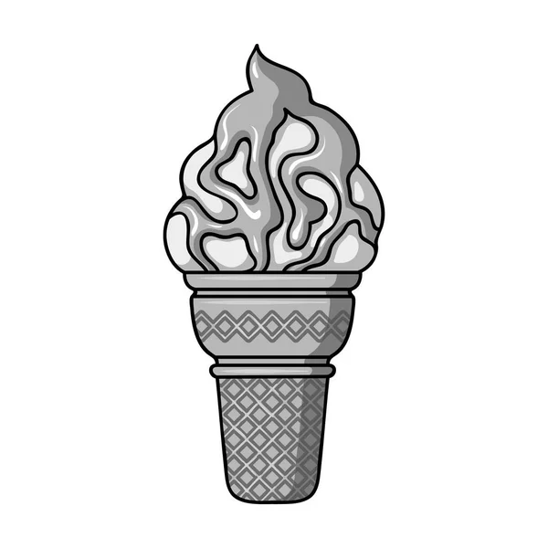 Ice cream in wafel cup pictogram in zwart-wit stijl geïsoleerd op een witte achtergrond. Ijs symbool voorraad vectorillustratie. — Stockvector