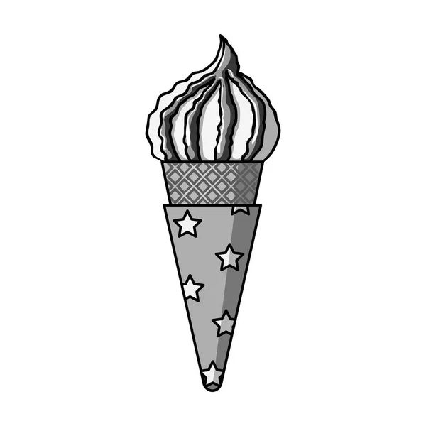 Gelato in cialda icona cono in stile monocromatico isolato su sfondo bianco. Illustrazione vettoriale del simbolo del gelato . — Vettoriale Stock