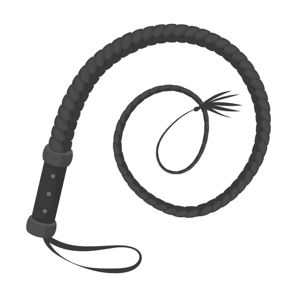 Het pictogram van de zweep in zwart-wit stijl geïsoleerd op een witte achtergrond. Rodeo symbool voorraad vectorillustratie. — Stockvector