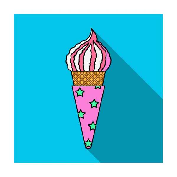 Lody w ikonie wafel stożek płaski, izolowana na białym tle. Ice cream symbol Stockowa ilustracja wektorowa. — Wektor stockowy
