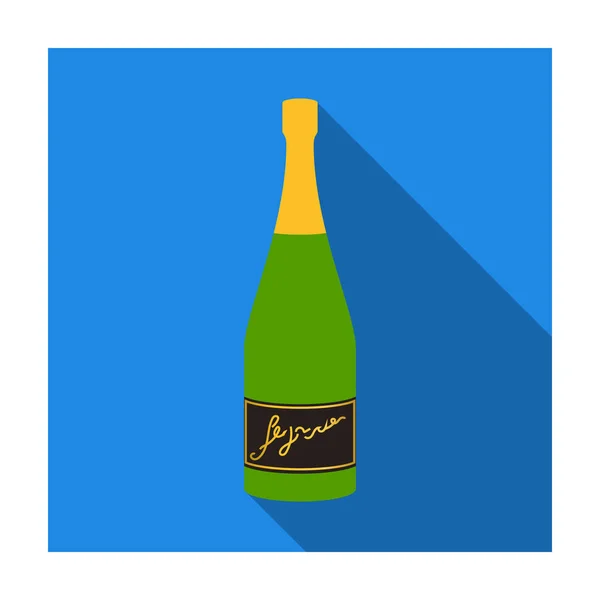 Bottle of champagne icon in flat style isolated on white background. Wine production symbol stock vector illustration. — Stock Vector