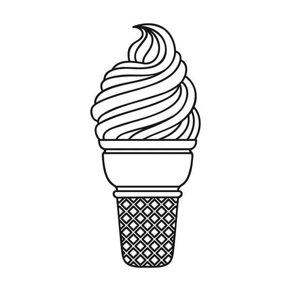 Gelato in cialda icona tazza in stile contorno isolato su sfondo bianco. Illustrazione vettoriale del simbolo del gelato . — Vettoriale Stock