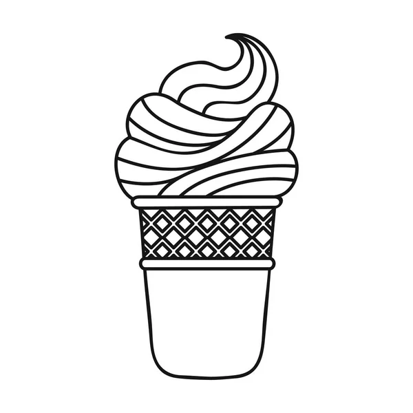 Helado en waffle cup icono en estilo de contorno aislado sobre fondo blanco. Helado símbolo stock vector ilustración . — Vector de stock