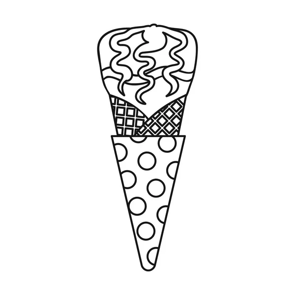 Gelato in cialda icona cono in stile contorno isolato su sfondo bianco. Illustrazione vettoriale del simbolo del gelato . — Vettoriale Stock