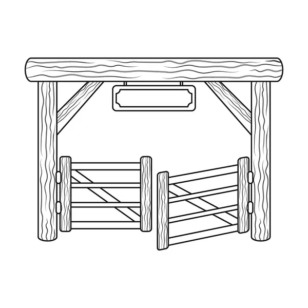 Ikon gerbang Paddock dalam gaya garis besar diisolasi pada latar belakang putih. Ilustrasi stok simbol Rodeo . - Stok Vektor