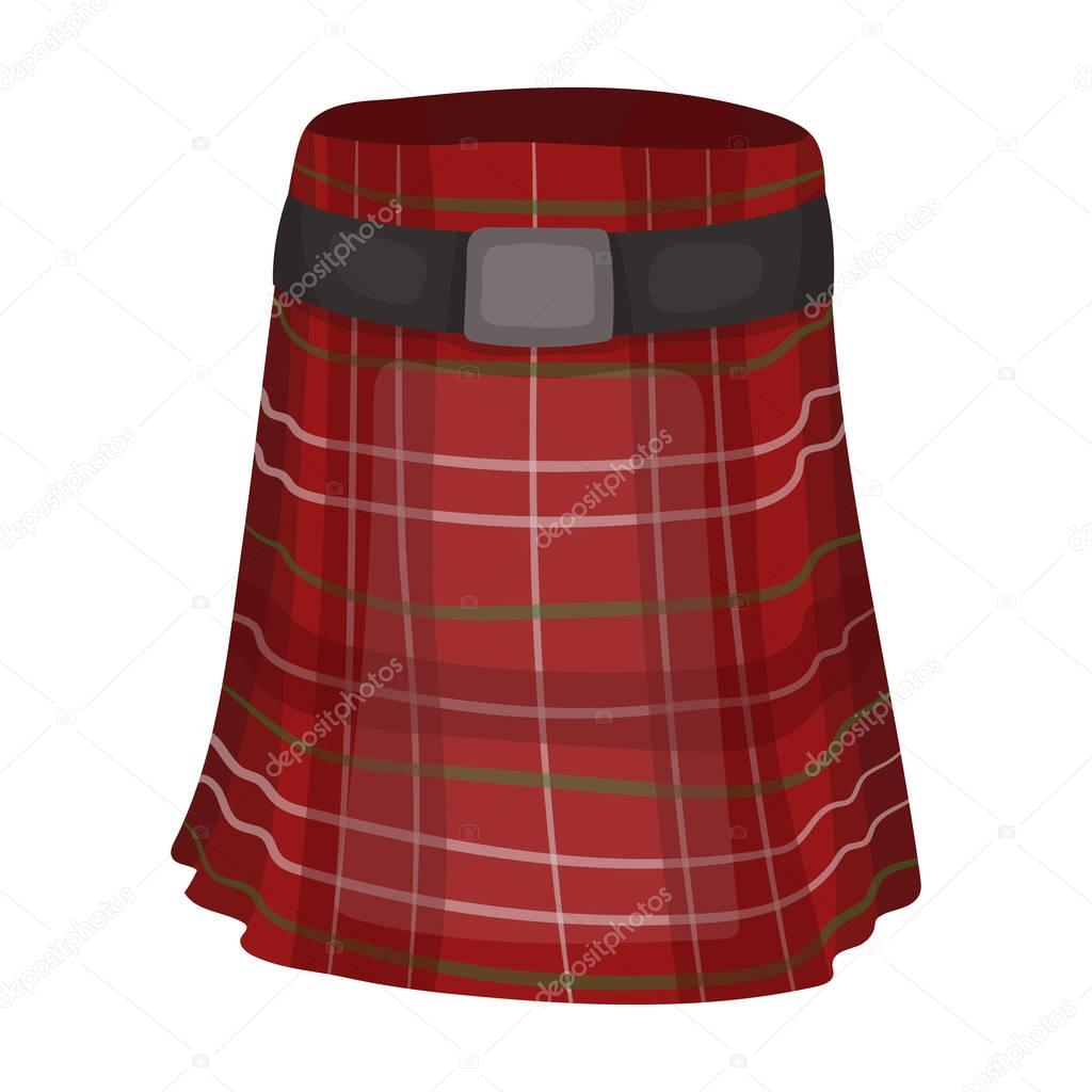 Kilt icon in cartoon design isolated on white background. Scotland country symbol stock vector illustration.