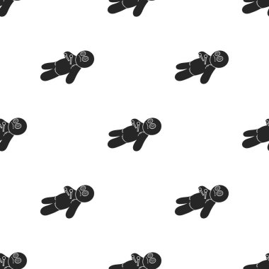 Vudu bebeği simge siyah stil beyaz arka plan üzerinde izole içinde. Siyah ve beyaz sihirli desen hisse senedi vektör çizim.