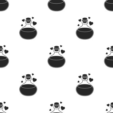 Aşk iksiri simge siyah tarzında beyaz arka plan üzerinde izole. Siyah ve beyaz sihirli desen hisse senedi vektör çizim.