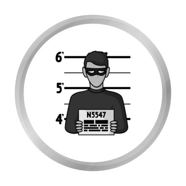 Tek renkli stil beyaz arka plan üzerinde izole mahkumlar fotoğraf simgesini. Suç sembol stok vektör çizim.