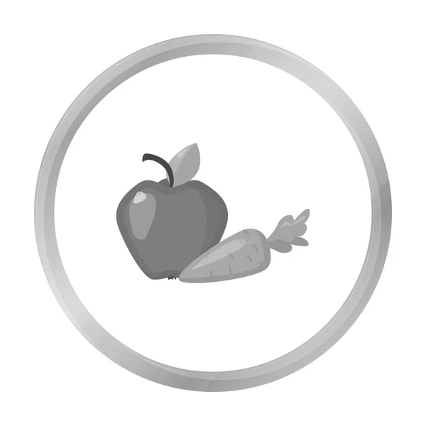 Pomme avec icône de carotte dans un style monochrome isolé sur fond blanc. Illustration vectorielle du symbole de soins dentaires . — Image vectorielle