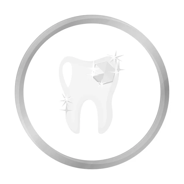 Зуб с алмазной иконой в монохромном стиле изолирован на белом фоне. Векторная иллюстрация символов стоматологической помощи . — стоковый вектор