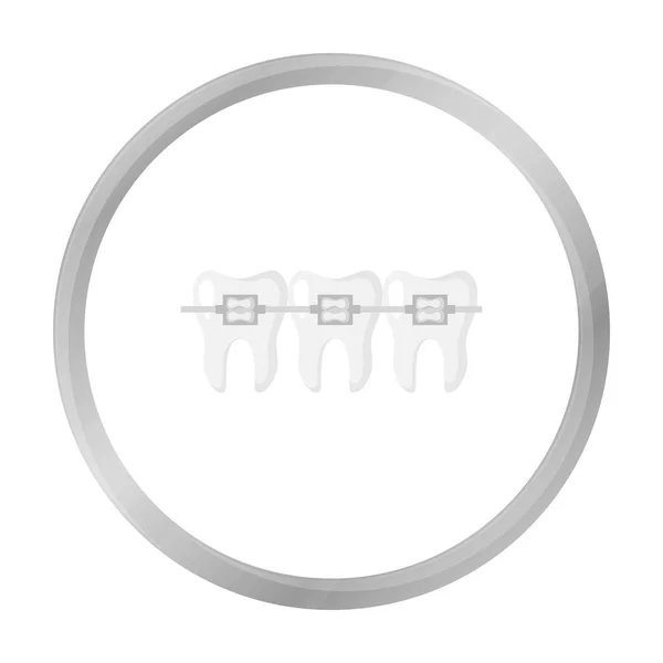 Teeth with dental braces icon in monochrome style isolated on white background. Dental care symbol stock vector illustration. — Stock Vector