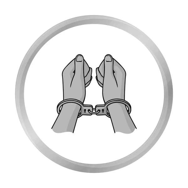 Mãos no ícone algemas em estilo monocromático isolado no fundo branco. Crime símbolo estoque vetor ilustração . — Vetor de Stock