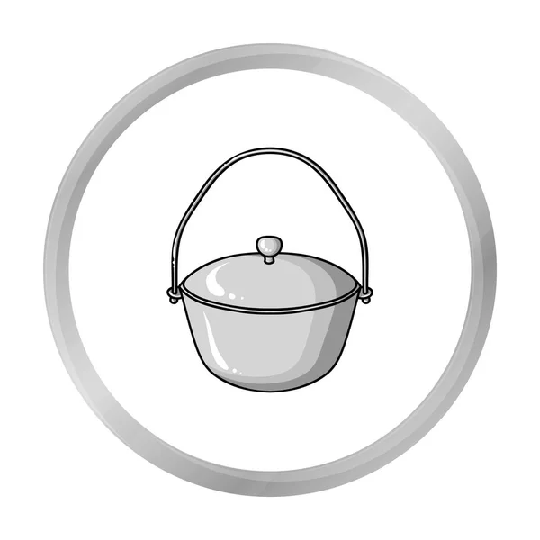 Camping pot icon in monochrome style isolated on white background. Fishing symbol stock vector illustration. — Stock Vector